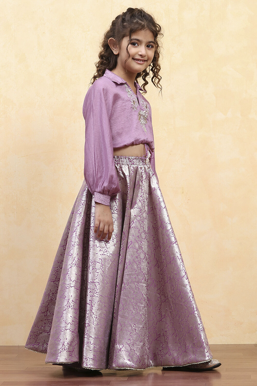 Purple Polyester Dyed Relaxed Lehenga Set image number 5