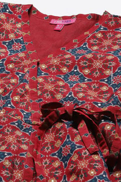 Maroon Silk Asymmetric Printed Dress image number 1