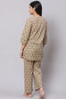 Green Straight Cotton Three Piece Printed Sleepwear Set image number 4