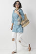 Blue Cotton Printed Straight Short Kurti image number 0