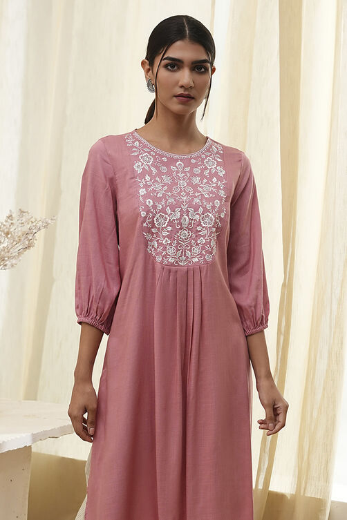 Aqua Solid Gathered Straight Kurta image number 1