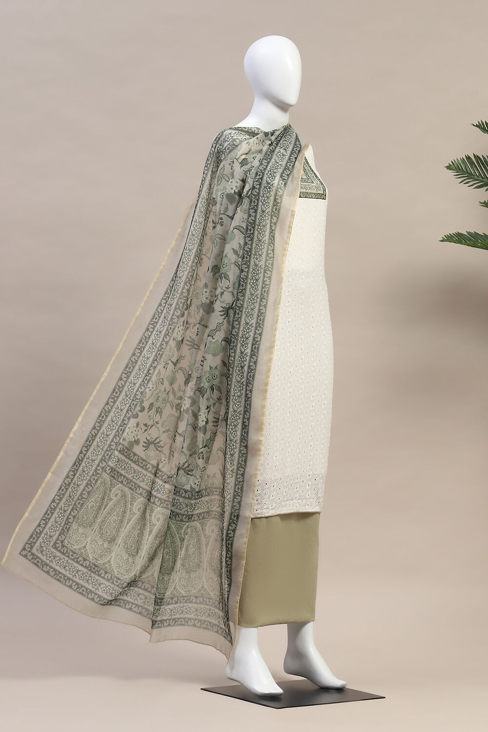 Purple Cotton Printed Unstitched Suit Set image number 4