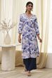 Blue and White Floral Printed Straight Kurta image number 0