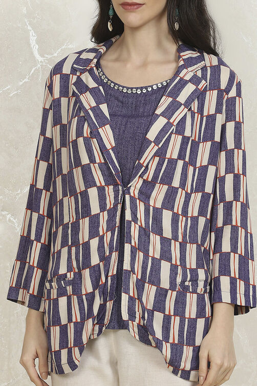 Blue Printed Straight Jacket image number 1