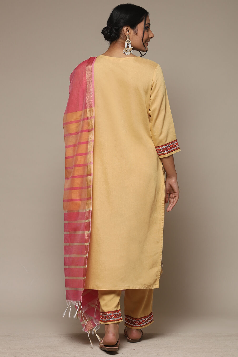 Beige Rayon Straight Kurta Pant Suit Set image number 4