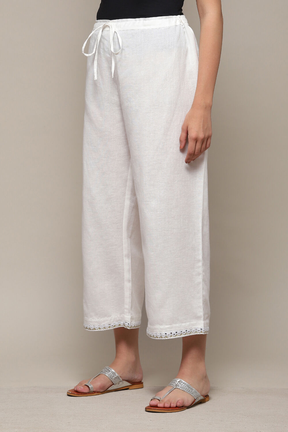 White LIVA Solid Pants image number 2