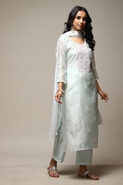 Sea Green Modal Machine Embroidered Unstitched Suit Set image number 7
