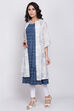 White And Indigo Cotton Front Open Printed Kurta image number 2