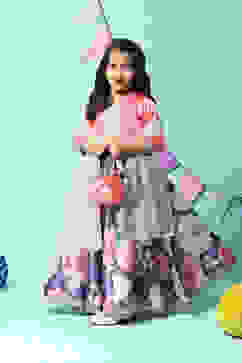 Pink & Blue Viscose Blend Lehenga Set image number 0