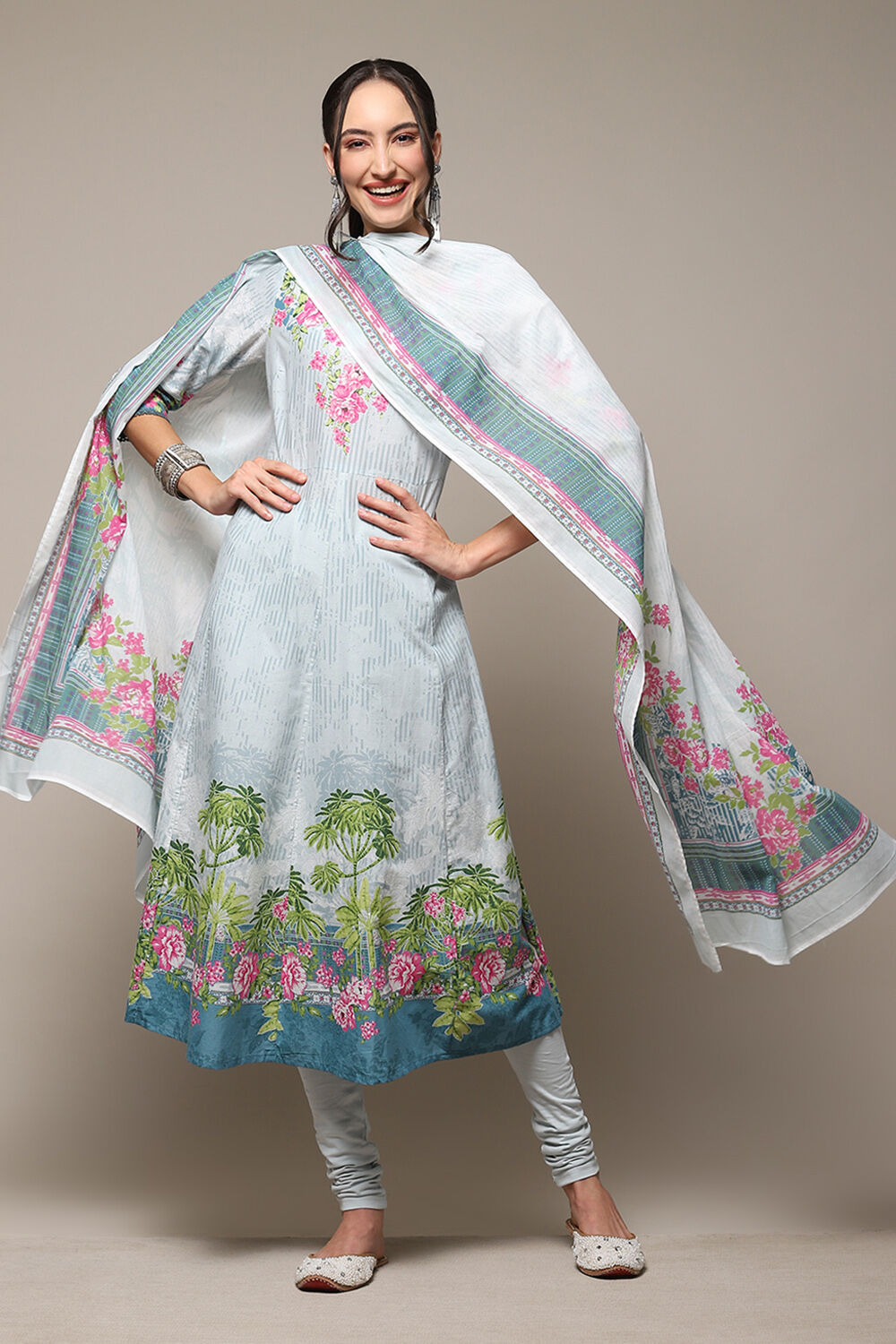 Powder Blue Cotton Anarkali Suit Set image number 0