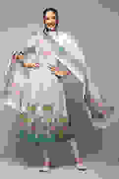 Powder Blue Cotton Anarkali Suit Set image number 0