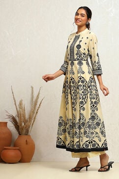 Ecru Cotton Printed Anarkali Kurta Set image number 3
