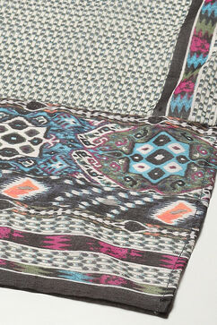 Charcoal Cotton Anarkali Printed Kurta Relaxed Salwar Suit Set image number 3