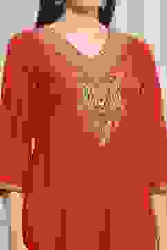 Red Viscose Rayon Straight Suit Set image number 1