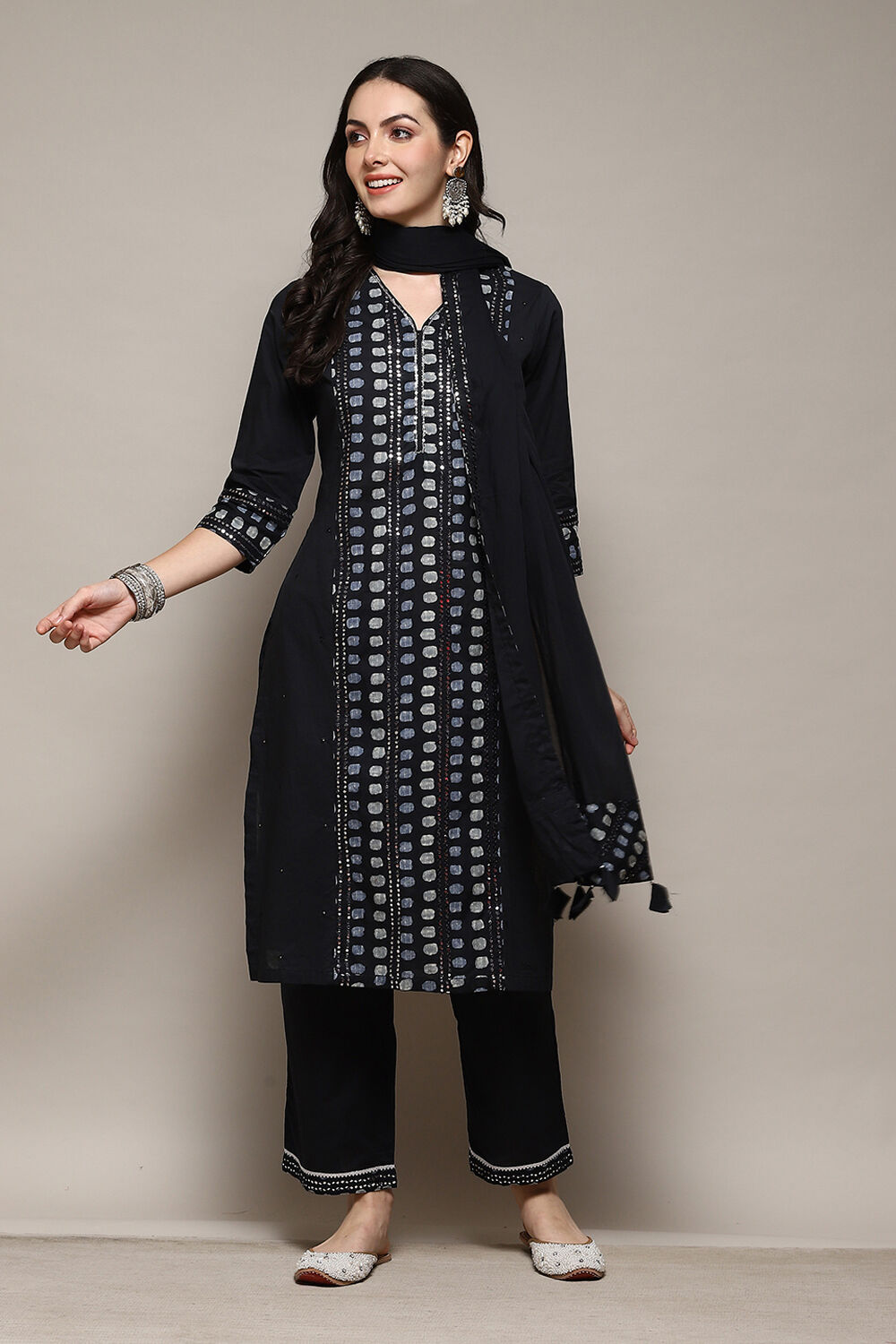 Black cotton straight kurta sale