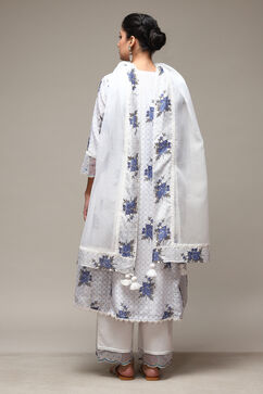 Off White Cotton Blend A-Line Kurta Palazzo Suit Set image number 4