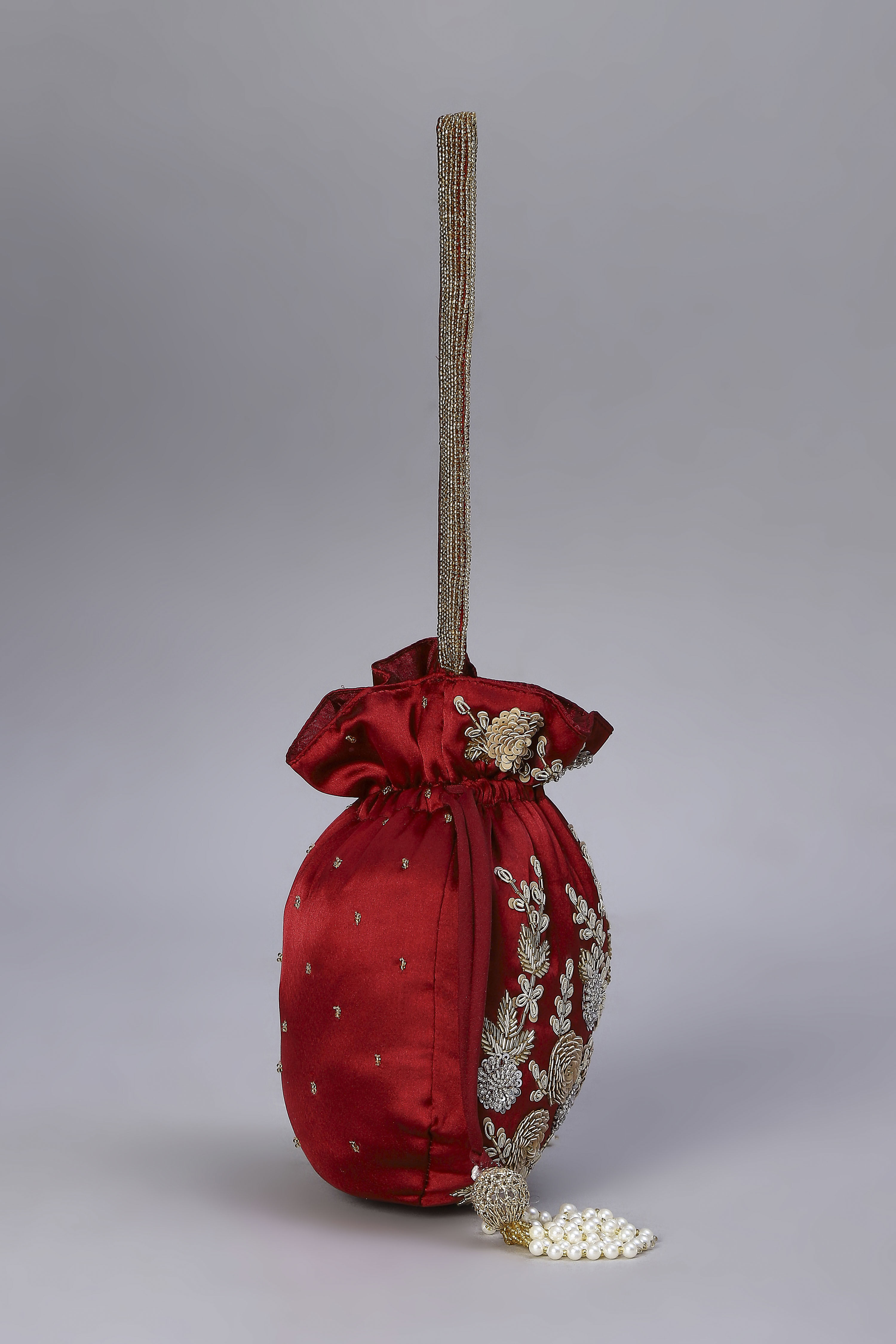 Maroon Fabric Potli Bag image number 4