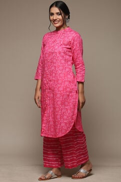 Pink Cotton Straight Kurta Palazzo Suit Set image number 3