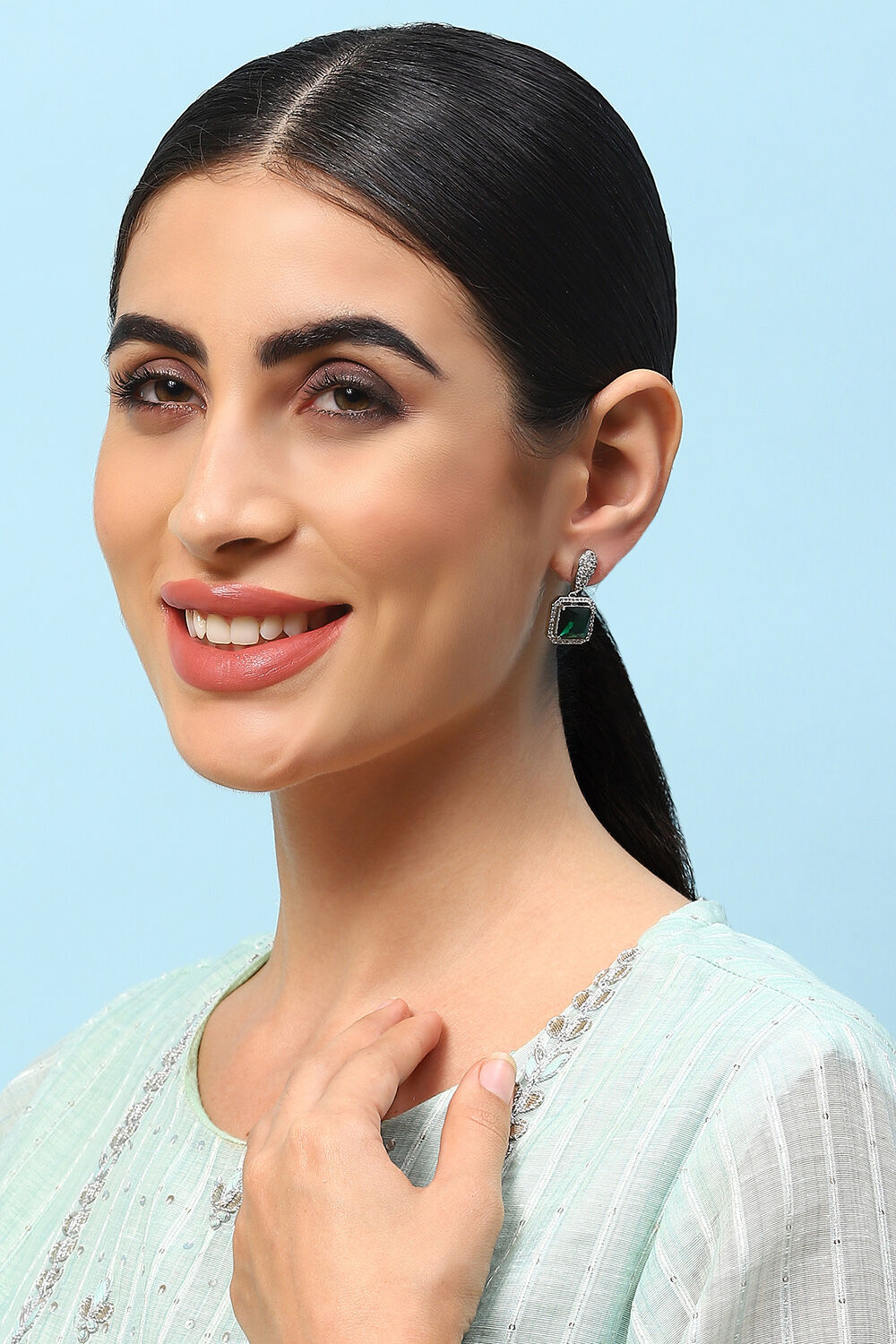 Green Brass Earrings image number 3