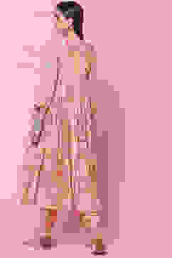 Dusky Peach Cotton Modal Flared Kurta Palazzo Suit Set image number 4