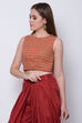 Red Metallic Cotton Crop Printed Top image number 3