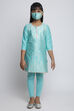 Turquoise Cotton Straight Kurta Legging Suit Set image number 0