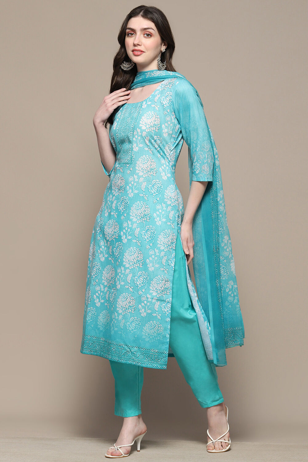 Mustard Cotton Blend Digital Print Unstitched Suit Set image number 5