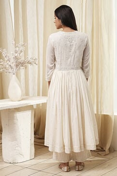Off-White Cotton Embroidered Gathered Suit Set image number 4