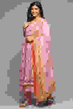 Dry Rose Cotton Blend Layered Kurta Pants Suit Set image number 6