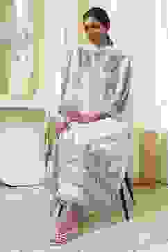 White and Blue Cotton Asymmetric Suit Set image number 6