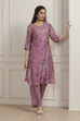 Lavender Floral Printed Straight Kurta Set image number 0