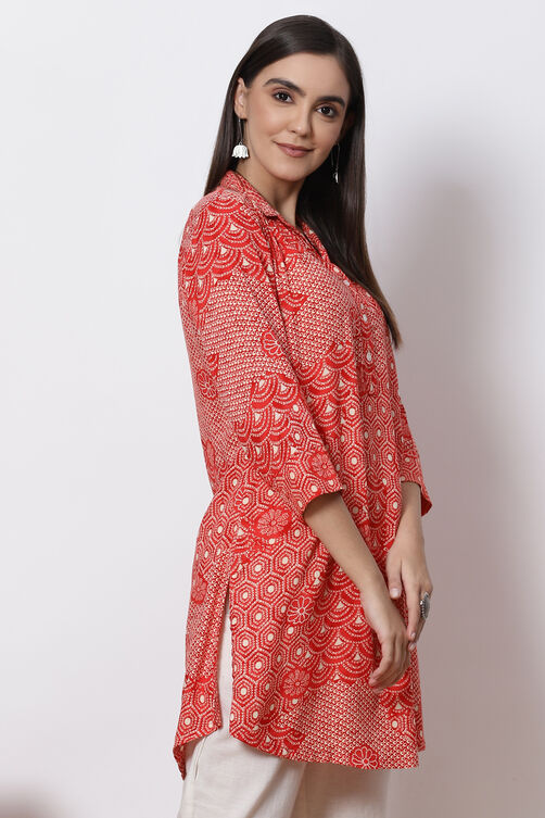 Red LIVA Printed Short Kurti image number 3