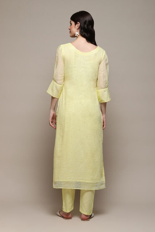 Yellow Cotton Blend Printed Unstitched Suit Set image number 5