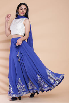 Off White And Blue Poly Cotton Lehenga Set image number 4