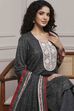 Black Blended Straight Printed Suit Set image number 7