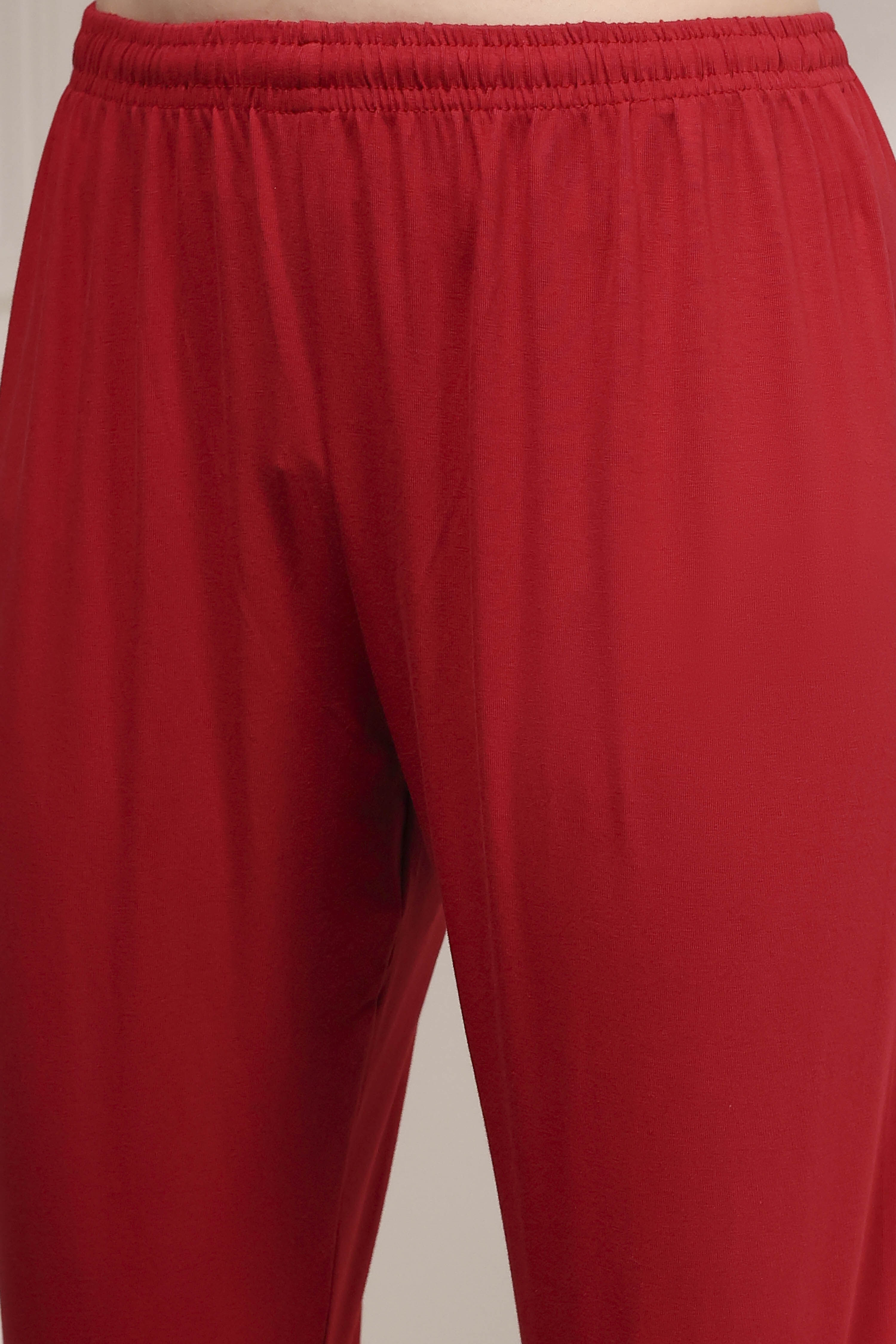 Red Cotton Foil Printed Anarkali Suit Set image number 2