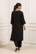 Black Silk Chanderi Sequined Straight Kurta Set image number 4