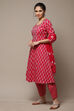 Pink Cotton Hand Block Print Unstitched Suit Set image number 3