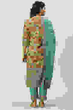 Sage Green Cotton Straight Kurta Slim Pant Suit Set image number 4