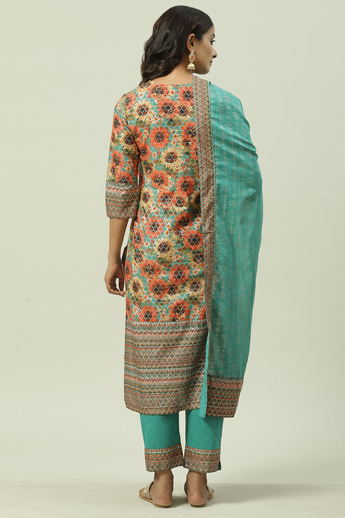 Black Cotton Straight Kurta Slim Pant Suit Set image number 4