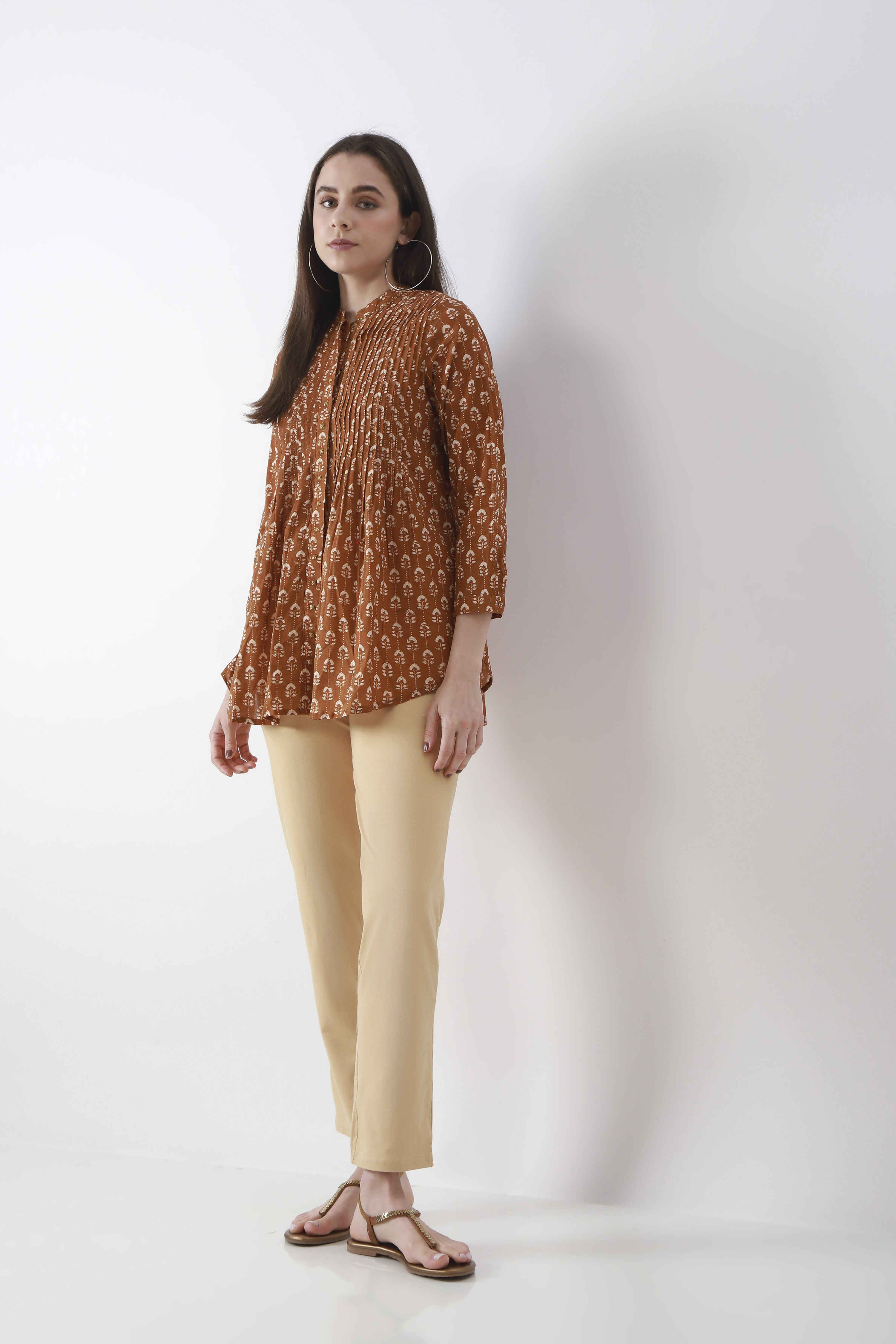 Beige Cotton Lycra Straight Pants image number 0