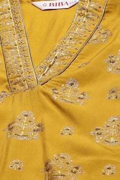 Lime Yellow Silk Layered Kurta Churidar Suit Set image number 1