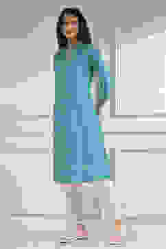 Blue Cotton Ikat Straight Kurta image number 2