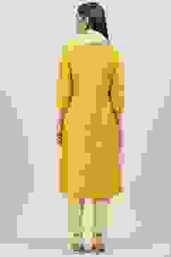 Yellow Art Silk Straight Yarndyed Kurta image number 4