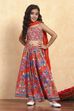 Light Pink Viscose Rayon Flared Printed Lehenga Set image number 6