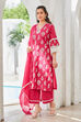 Fuschia Polyester Straight Suit Set image number 3