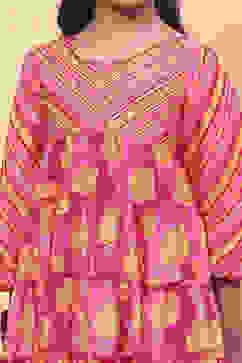 Pink and Yellow Floral Printed Tiered Suit Set image number 1