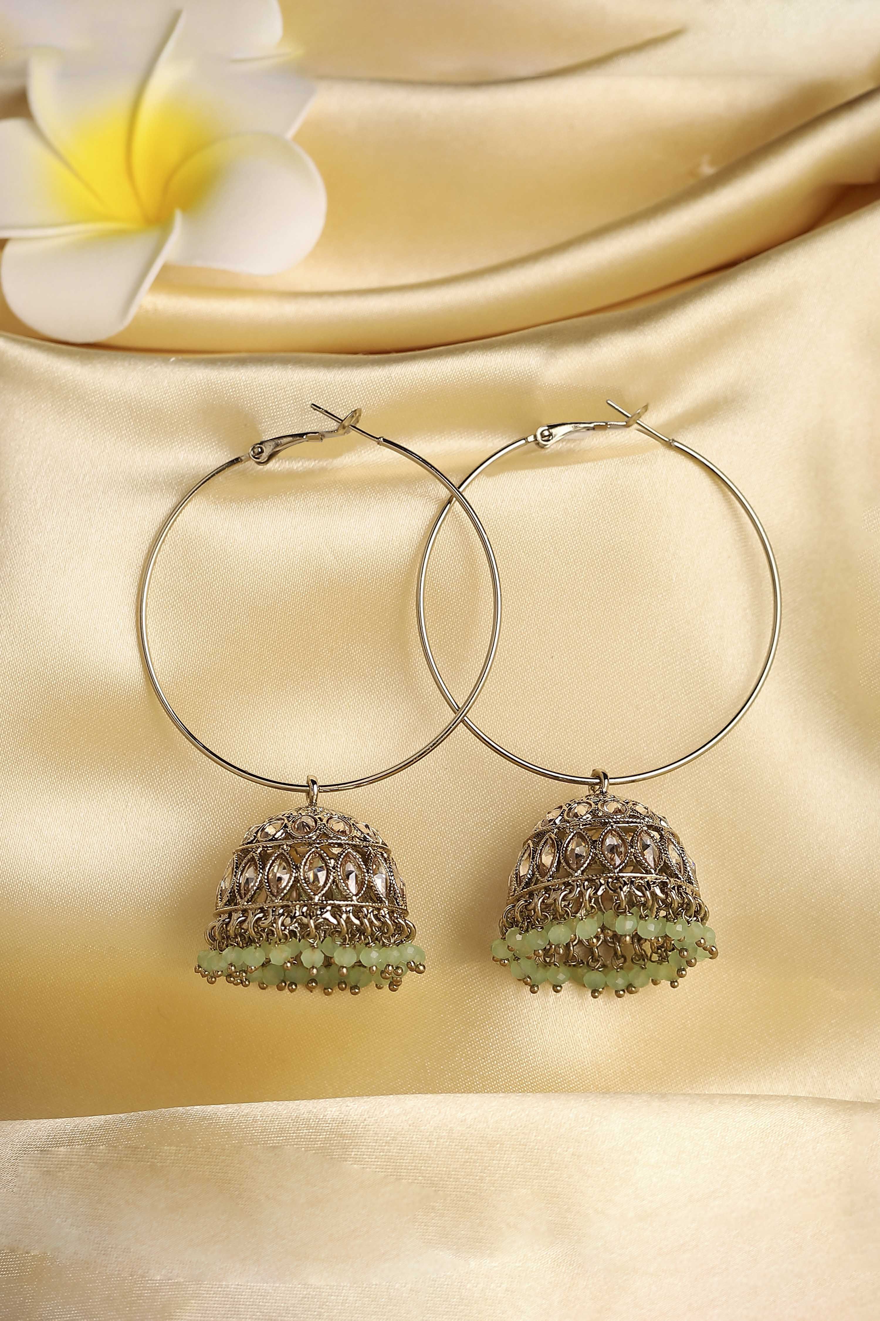 Silver Toned Gold Plated Alloy Studded Hoop Jhumkas image number 0