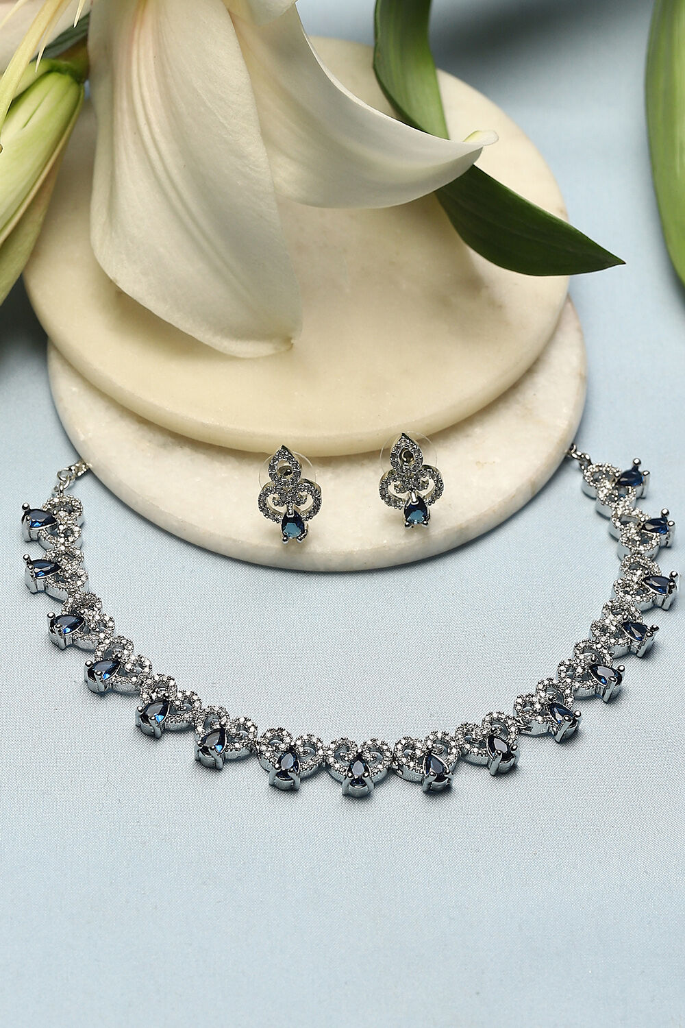 Navy Blue Brass Necklace Set image number 0