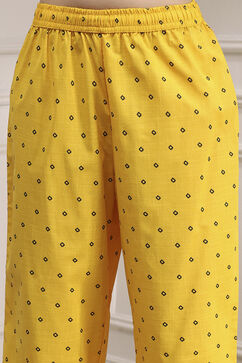 Yellow Cotton Printed A-Line Suit Set image number 3